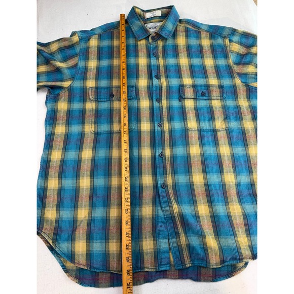 90s Levis Plaid Flannel Shirt Mens XL Blue Yellow Long Sleeve Cabincore Grunge - Picture 10 of 16